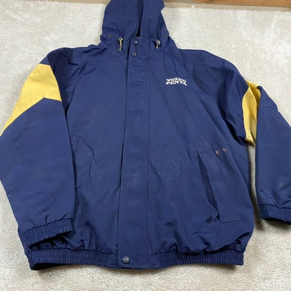 Outer Banks Volvo Penta Jacket Mens XL Navy Blue Yellow Hooded Heavy